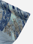 Multi-Color Sequins Design - Blue / Aqua / Silver - 4 Way Stretch Sequins Fabric By The Yard