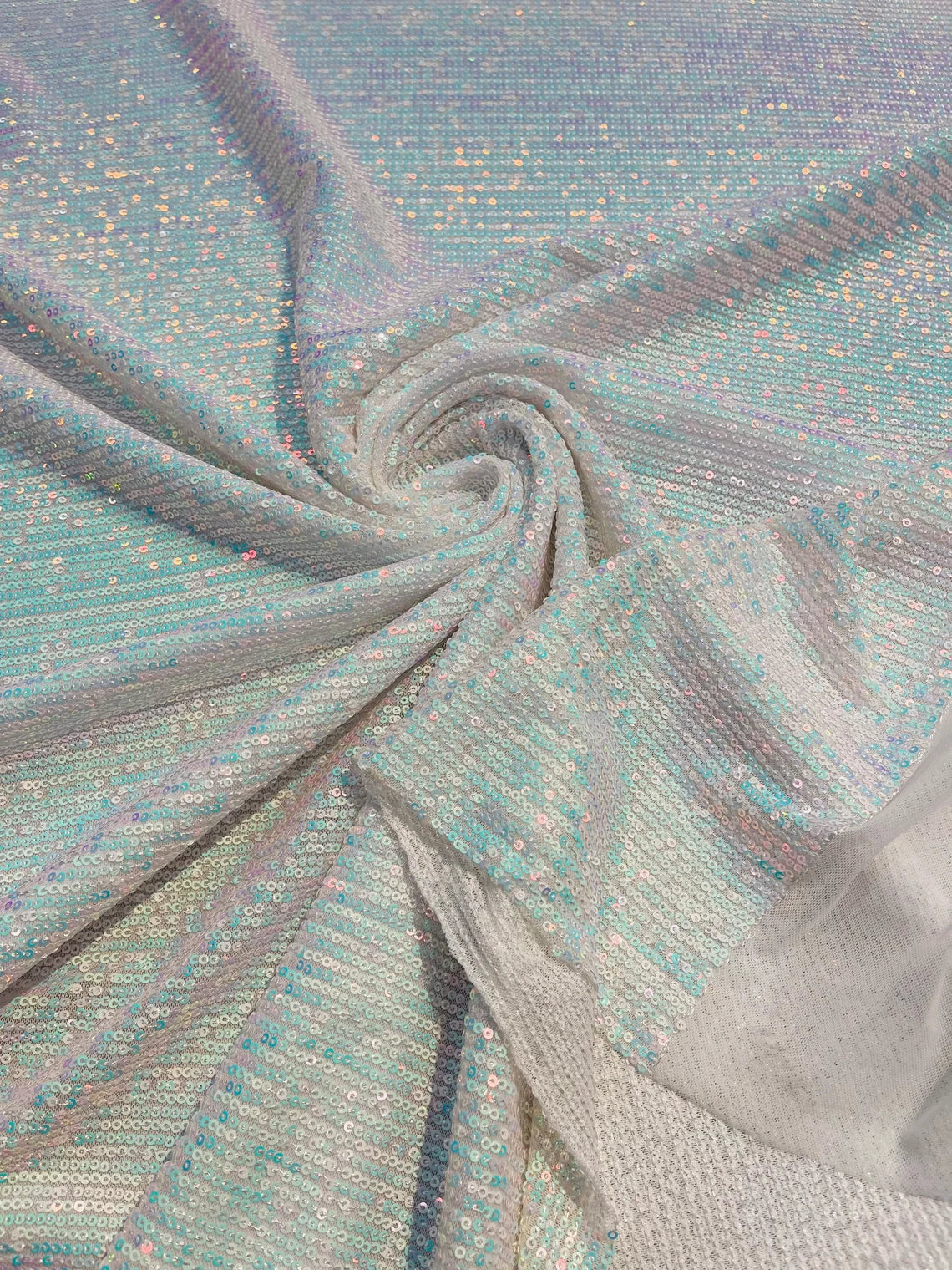 Mille Striped Stretch Sequins - Blue Iridescent - 4 Way Stretch Spandex Sequins Striped Fabric By The Yard