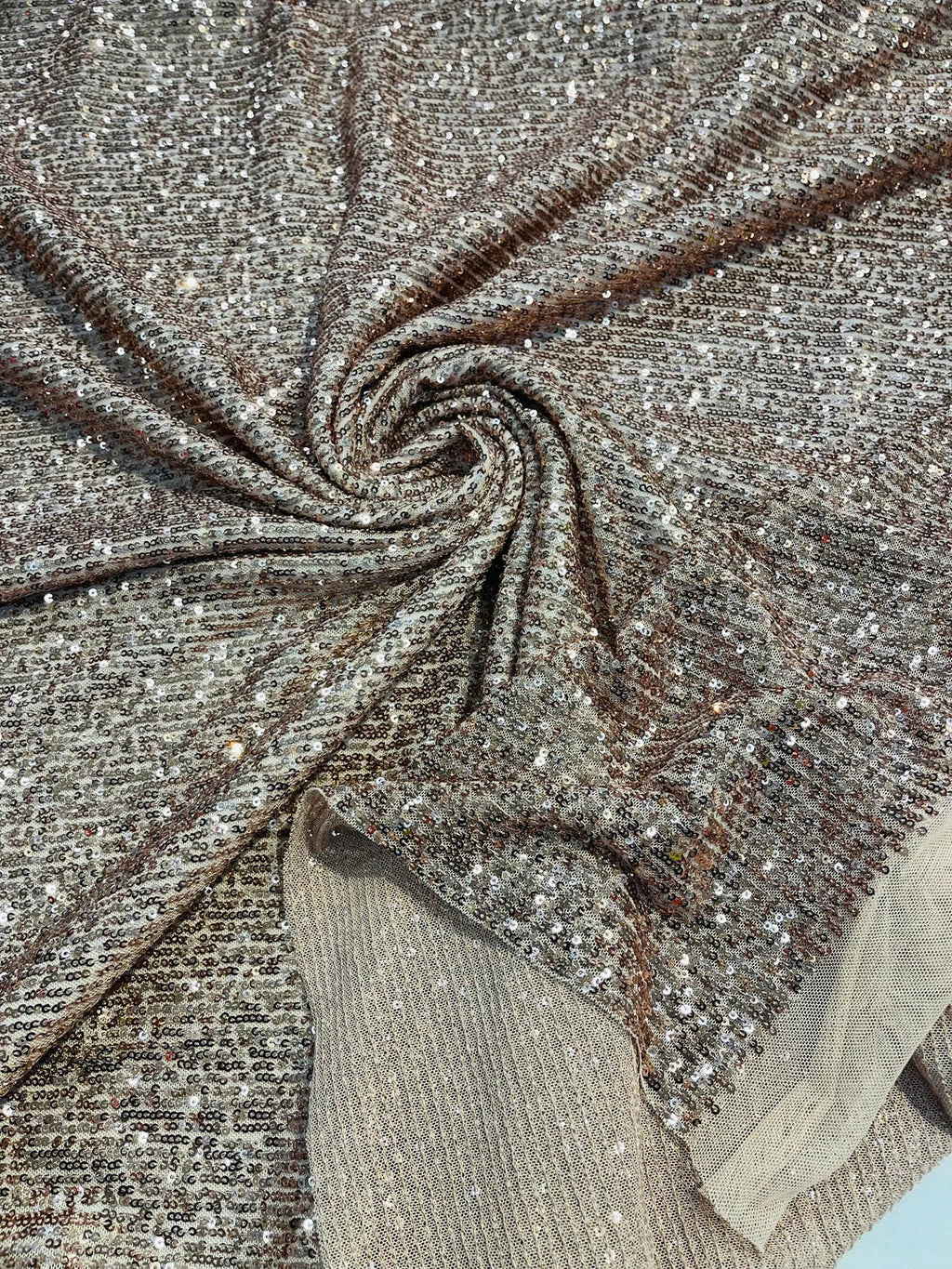 Mille Striped Stretch Sequins - Blush - 4 Way Stretch Spandex Sequins Striped Fabric By The Yard