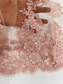 Corded Floral 3D Fabric - Blush - Embroidered Floral Design on Lace Mesh Fabric by Yard