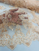 Beaded Floral Fabric - Blush - Embroidered Flower Cluster Beaded Fabric Sold By Yard