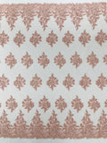 Corded Floral 3D Fabric - Blush - Embroidered Floral Design on Lace Mesh Fabric by Yard