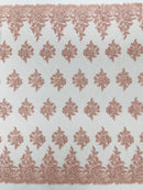 Corded Floral 3D Fabric - Blush - Embroidered Floral Design on Lace Mesh Fabric by Yard