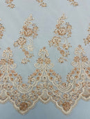 Beaded Floral Fabric - Blush - Embroidered Flower Cluster Beaded Fabric Sold By Yard