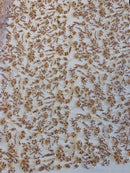 Beaded Floral Plant Design - Blush - Embroidered Beaded Flower Plants Sequins Fabric By Yard