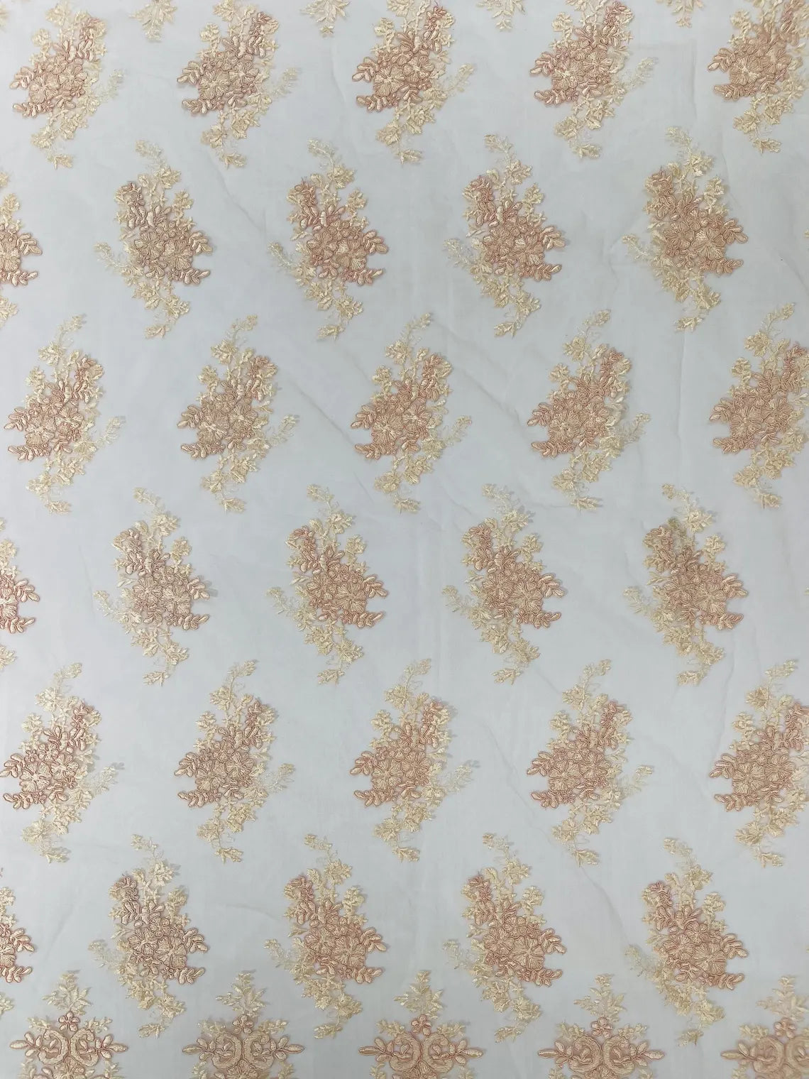 Floral Damask Lace Fabric - Blush - Embroidered Damask Flowers on Lace Fabric By Yard