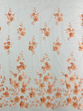 3D Floral Pearl Fabric - Blush Peach - Embroidered Floral Pearl Fabric Single Border On Mesh By Yard