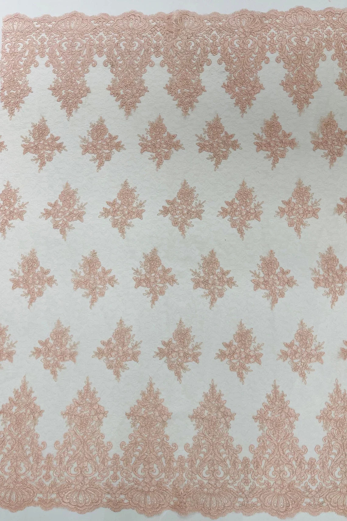 Damask Border Corded Lace - Blush Pink - Floral Cluster Design Damask Border on Lace Fabric Yard