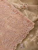 King Lace Pattern Fabric - Blush Pink - Embroidered Sequins on Lace Mesh Fabric By Yard