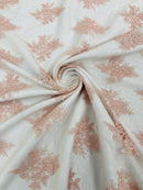 Damask Border Corded Lace - Blush Pink - Floral Cluster Design Damask Border on Lace Fabric Yard
