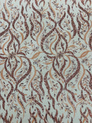 Wavy Leaf / Floral Bead Fabric - Blush Pink - Beaded Rhinestone Embroidered on a Mesh By Yard