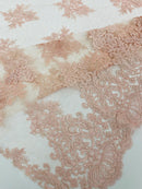 Damask Border Corded Lace - Blush Pink - Floral Cluster Design Damask Border on Lace Fabric Yard