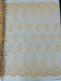 Beaded Floral Cluster - Blush - Fancy Embroidered Glamorous Floral Design by Yard