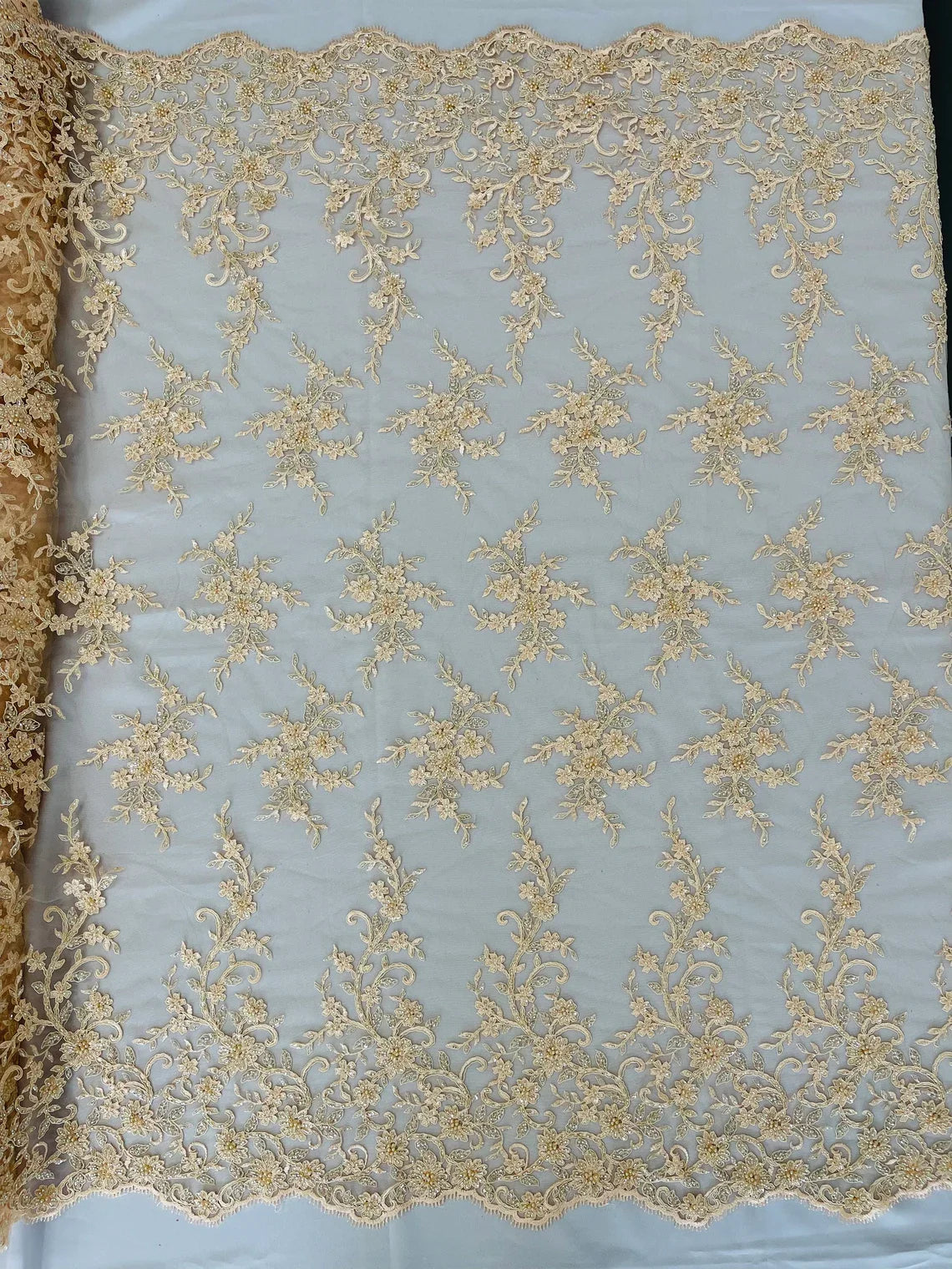 Beaded Floral Cluster - Blush - Fancy Embroidered Glamorous Floral Design by Yard
