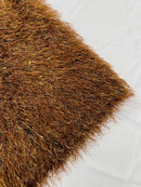 Metallic Eyelash Fabric - Brown / Gold - Feather/Eyelash/Fringe Design on Mesh By Yard