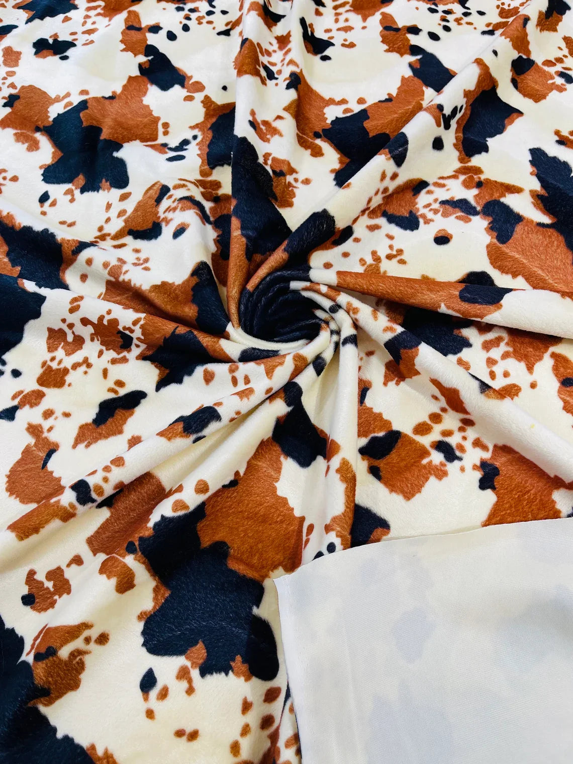 Cow Velboa Faux Fur Fabric - Brown / Tan - Cow Animal Print Velboa Fabric Sold By The Yard