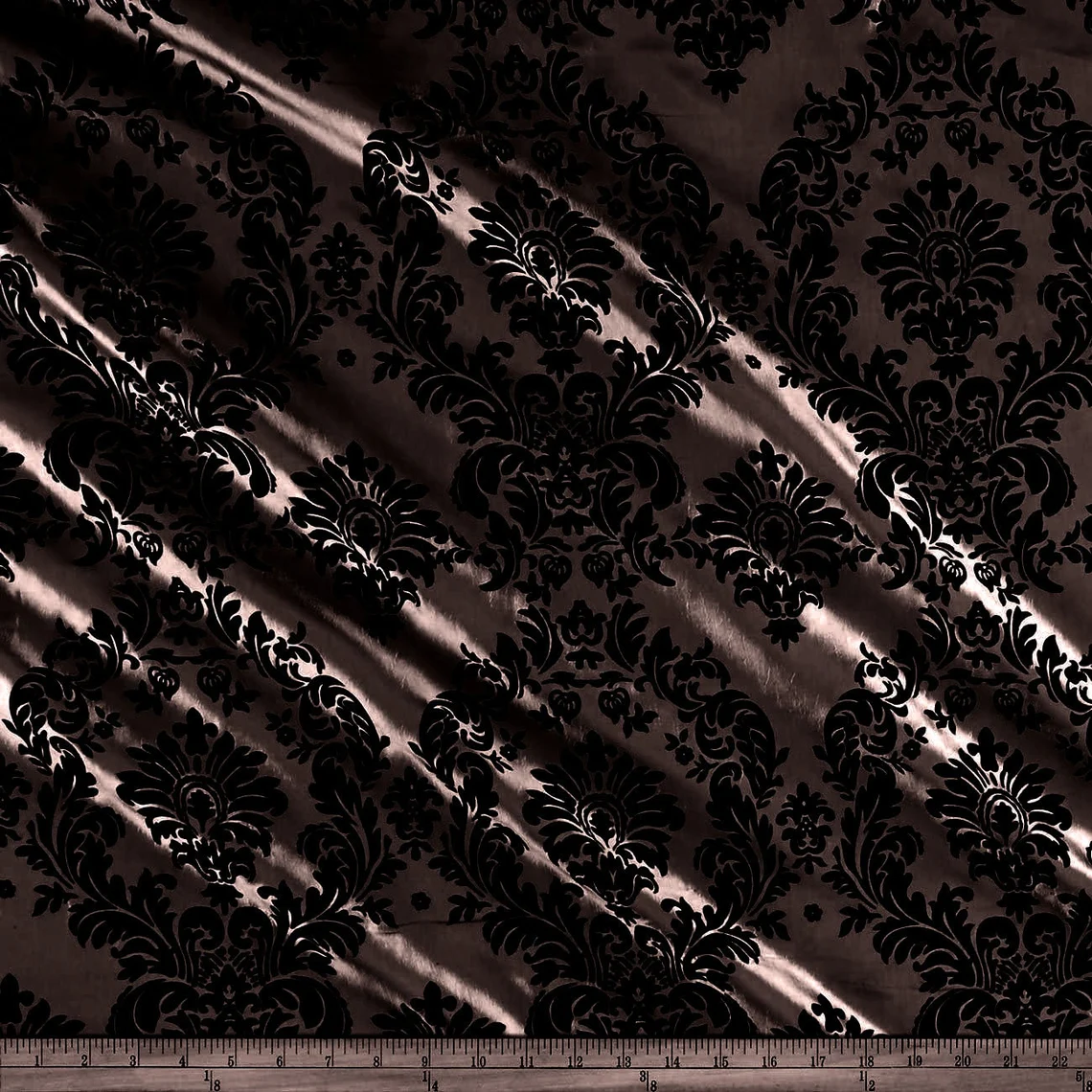 Flocked Taffeta Damask Design - Taffeta with Flocked Velvet Damask Design Sold By Yard