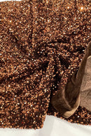 Stretch Velvet Sequins Fabric - Brown - Velvet Sequins 2 Way Stretch 58/60” By Yard