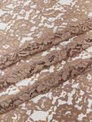 Corded Lace Fabric - Brown - Embroidered Flower Design Lace Fabric Sold By Yard