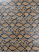 Snake Python Faux Leather Vinyl - Brown - 3D Snake Print Design Embossed Vinyl By Yard