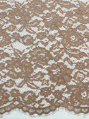 Corded Lace Fabric - Brown - Embroidered Flower Design Lace Fabric Sold By Yard