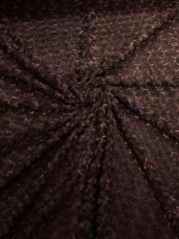 58" Minky Swirl Rose Fabric - Brown - Soft Rosebud Plush Fur Fabric Sold By The Yard