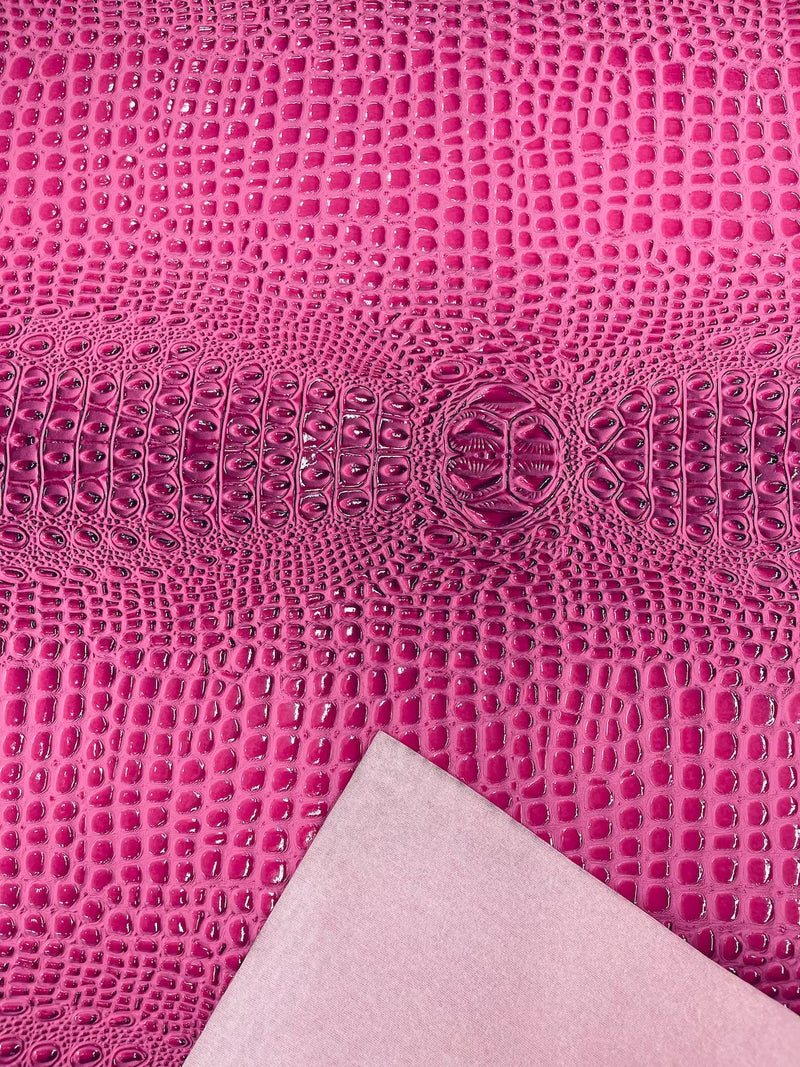 Gator Embossed Vinyl Leather Fabric - Bubble Gum - Faux Gator Skin Vinyl Fabric Sold By Yard