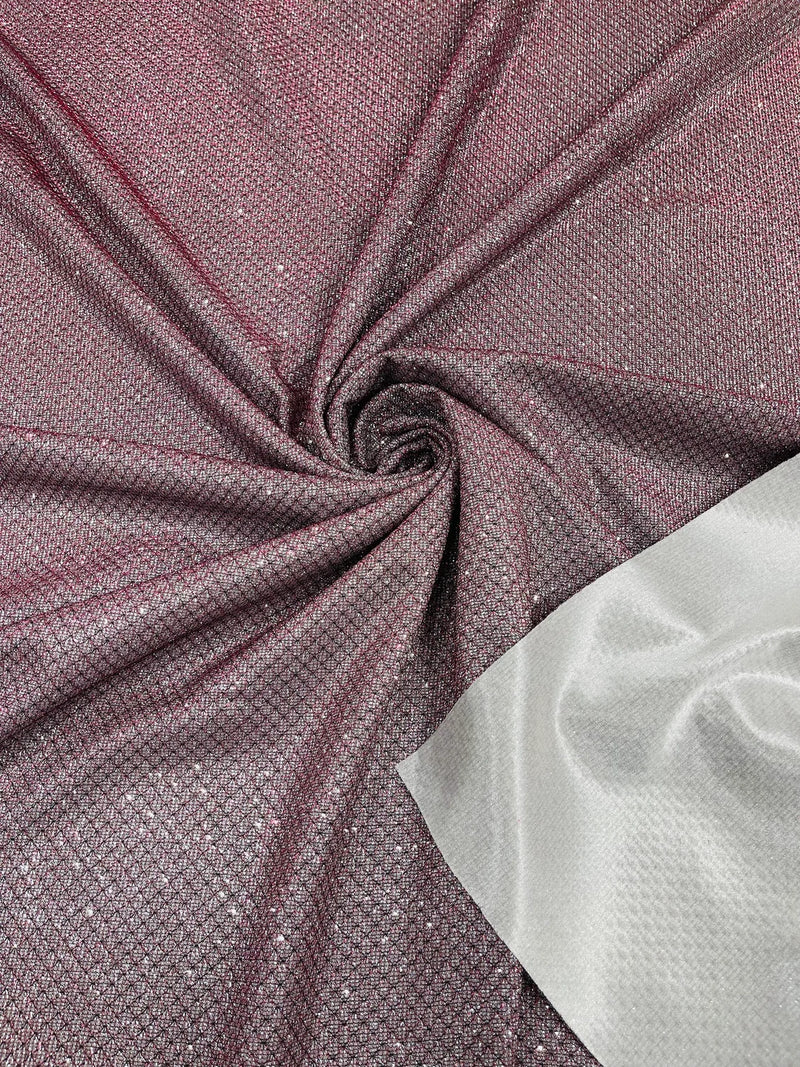 Diamond Shimmer Glitter Fabric - Burgundy / Black - Sparkle Stretch Luxury Shiny Fabric By Yard