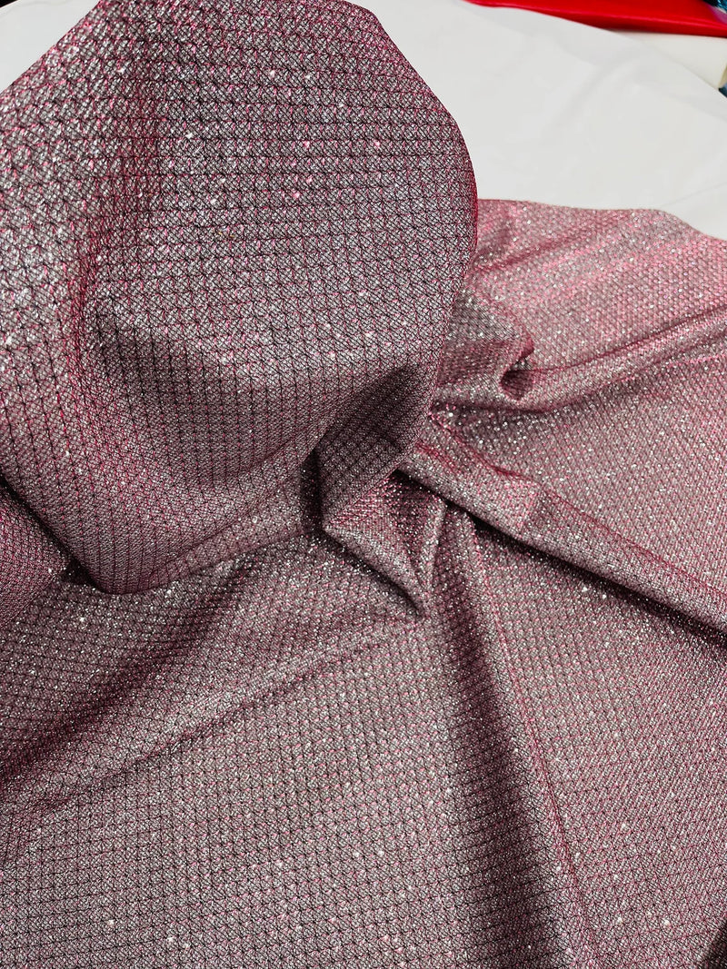 Diamond Shimmer Glitter Fabric - Burgundy / Black - Sparkle Stretch Luxury Shiny Fabric By Yard