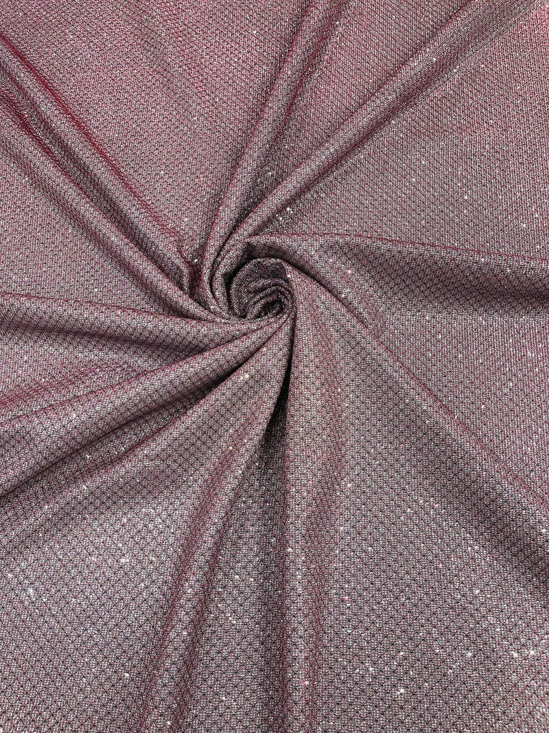 Diamond Shimmer Glitter Fabric - Burgundy / Black - Sparkle Stretch Luxury Shiny Fabric By Yard