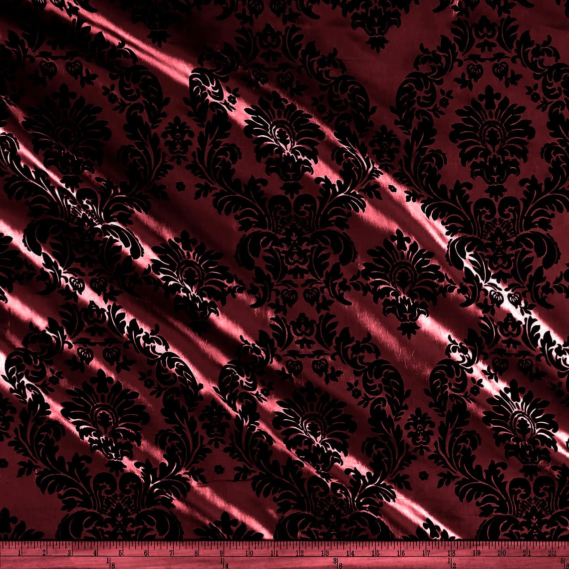 Flocked Taffeta Damask Design - Taffeta with Flocked Velvet Damask Design Sold By Yard