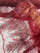 Beaded Lines Fabric - Burgundy - Luxury Beads and Sequins Line Design Fabric By Yard