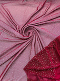 Power Mesh Polyester Rhinestone Fabric - Burgundy - 4 Way Stretch Power Mesh Fabric Crystal Stones By Yard