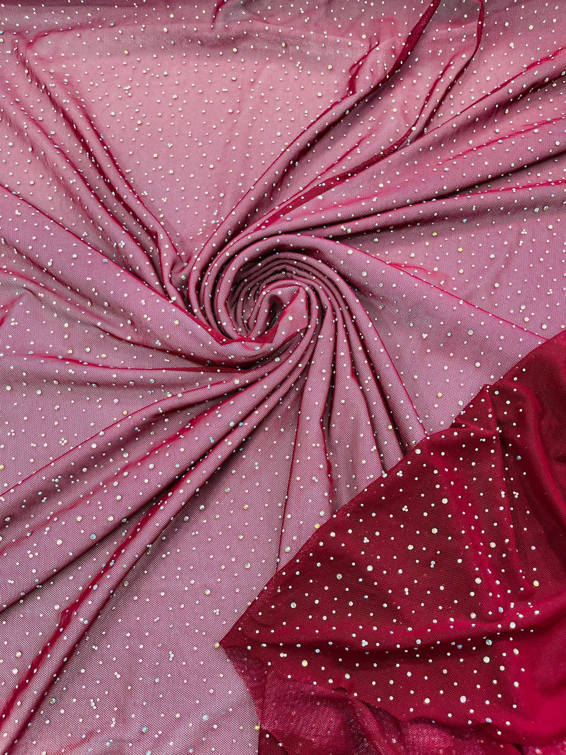 Power Mesh Polyester Rhinestone Fabric - Burgundy - 4 Way Stretch Power Mesh Fabric Crystal Stones By Yard