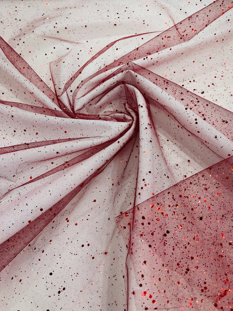 Sparkling Glitter Tulle Fabric - Burgundy - Sparkling Glitter Tulle Mesh Fabric Sold By Yard