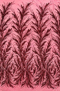 Leaf Design Stretch Sequins - Burgundy - 4 Way Stretch Lace Mesh Sequins Fabric by Yard