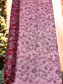 Floral Silver Beaded Fabric - Burgundy - Flower Design with Silver Beads and Sequins on Lace by Yard