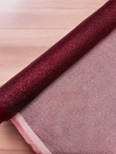 Shimmer Glitter Mesh Fabric - Burgundy - Shiny Glitter Dots Design on Lace Mesh Sold By Yard