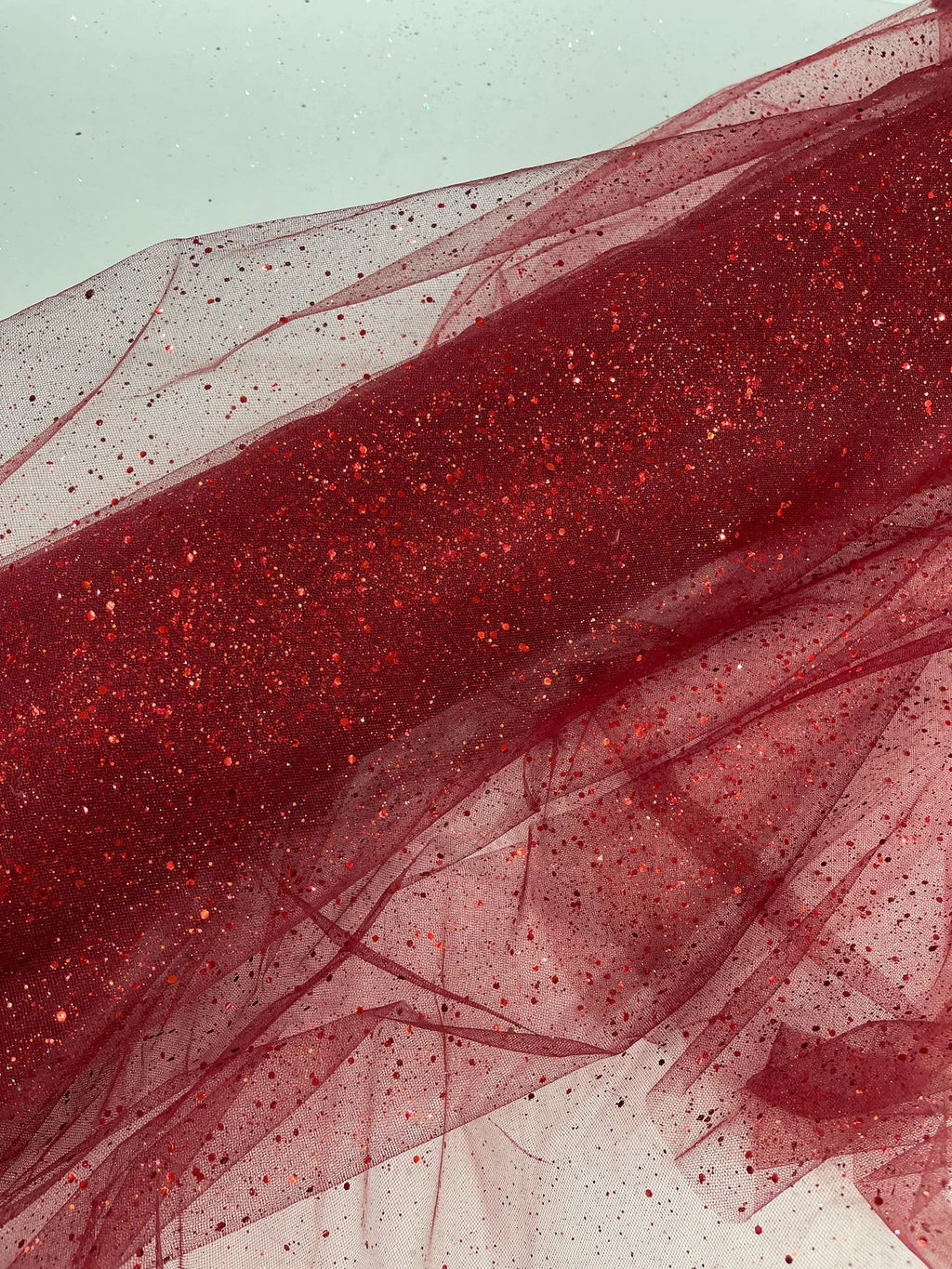 Sparkling Glitter Tulle Fabric - Burgundy - Sparkling Glitter Tulle Mesh Fabric Sold By Yard