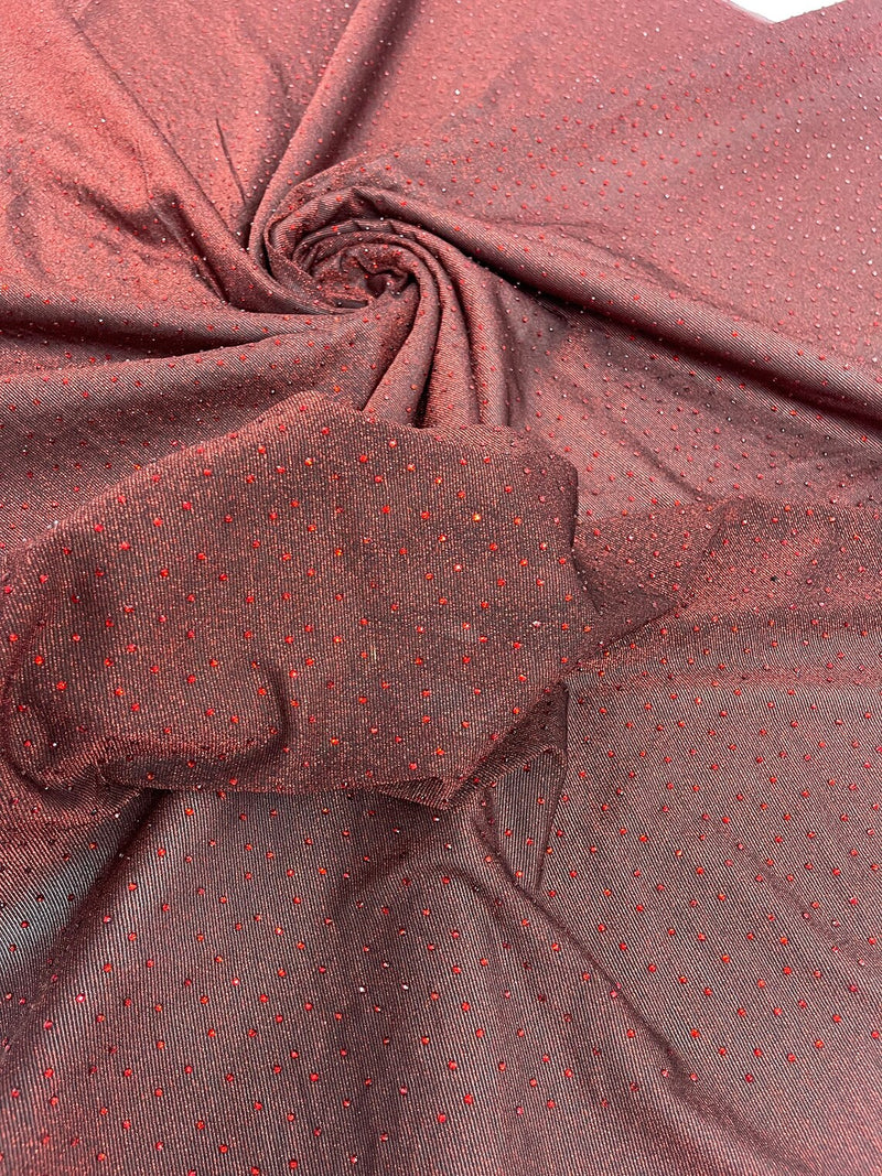 Shimmer Glitter Rhinestone Fabric - Burgundy - Rhinestone Shiny Sparkle Stretch Glitter Fabric By Yard