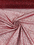 3D Beaded Mesh Fabric - Burgundy - Embroidered Beaded Lace Mesh Fabric with Small Sequins Sold By Yard