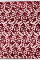 Butterfly Swirl Lace Fabric - Burgundy - Metallic Sequins Design on Lace Fabric By Yard