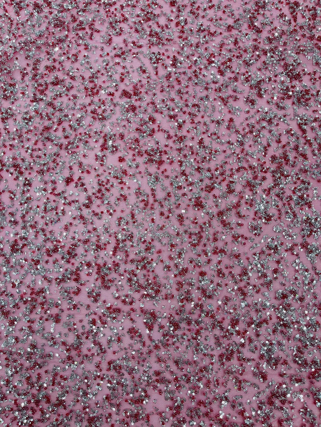 Beads and Sequins Lace - Burgundy / Silver - Embroidered Beads and Sequins on Lace Mesh Fabric By Yard