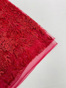 Flower Glitter Fabric - Burgundy - 3D Floral Tulle Fabric for Wedding, Quinceañera By Yard