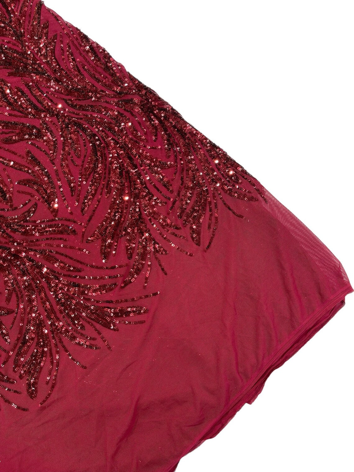 Leaf Design Stretch Sequins - Burgundy - 4 Way Stretch Lace Mesh Sequins Fabric by Yard