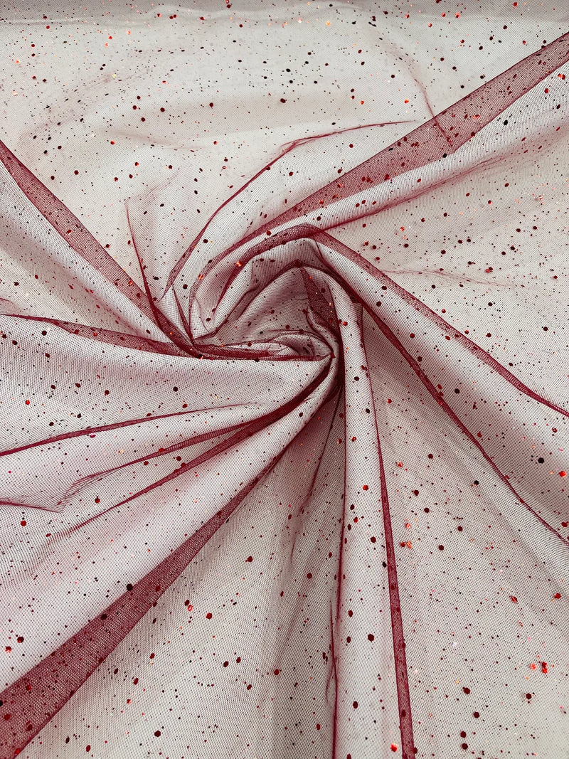 Sparkling Glitter Tulle Fabric - Burgundy - Sparkling Glitter Tulle Mesh Fabric Sold By Yard
