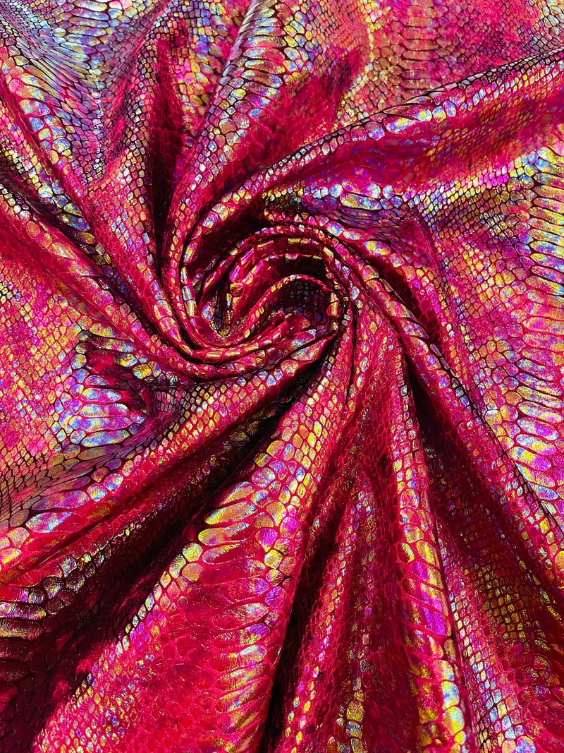 Anaconda Stretch Velvet - Burgundy - 58/60" Stretch Velvet Fabric with Anaconda Snake Print By Yard