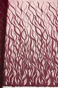 Fire Flames Design Bead Fabric - Burgundy - Beaded Embroidered Fire Pattern Fabric By Yard