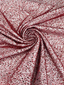 3D Beaded Mesh Fabric - Burgundy - Embroidered Beaded Lace Mesh Fabric with Small Sequins Sold By Yard