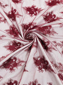 Metallic Corded Lace - Burgundy - Paisley Floral Fabric with Metallic Thread on a Mesh Lace By Yard
